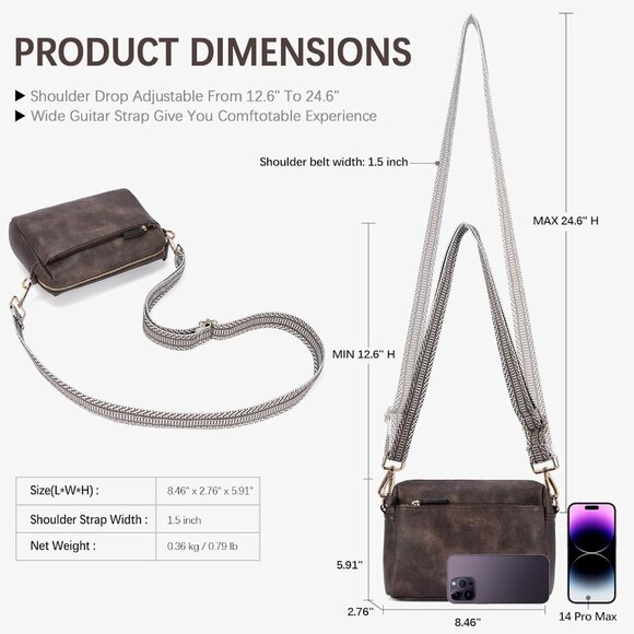 Small Crossbody Purse for Women Triple Zip Cell Phone Leather Handbag with Color - Picture 3 of 7